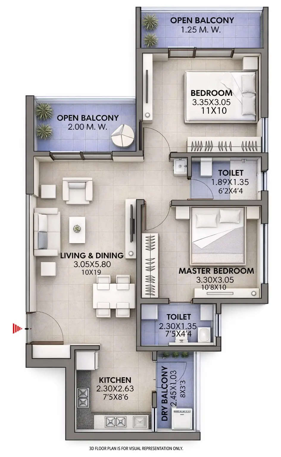 Floor plan for 2 BHK