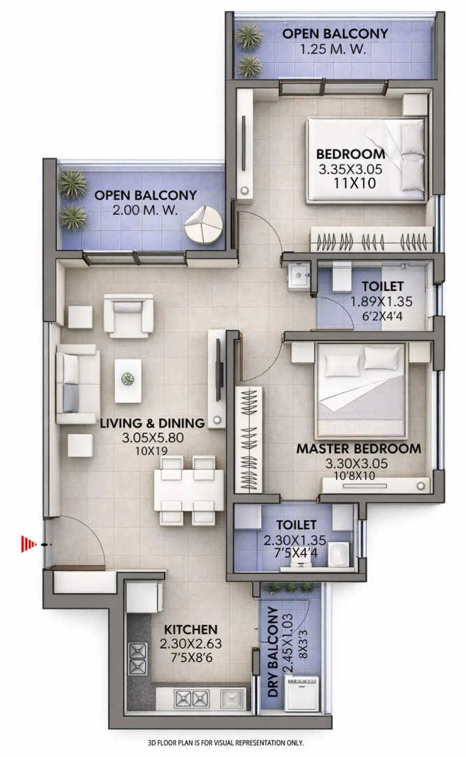 Puranik Abitante Fiore Bavdhan - Floor plan 2 BHK 733 Sq.ft
