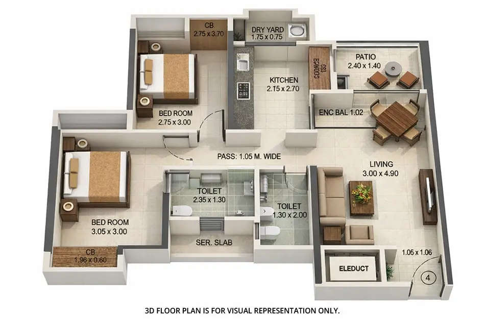 Floor plan for 2 BHK