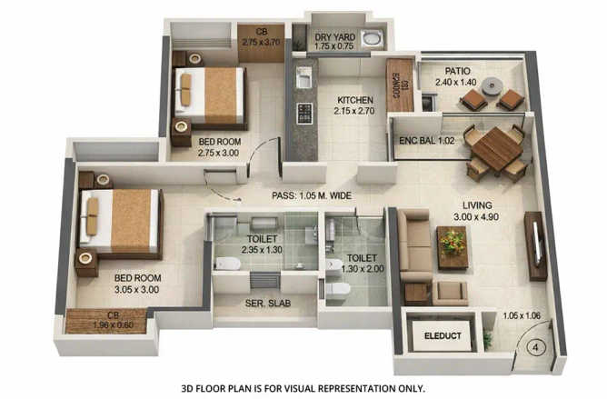 Puraniks Rumah Bali Ghodbunder Road - Floor plan 2 BHK 531 Sq.ft