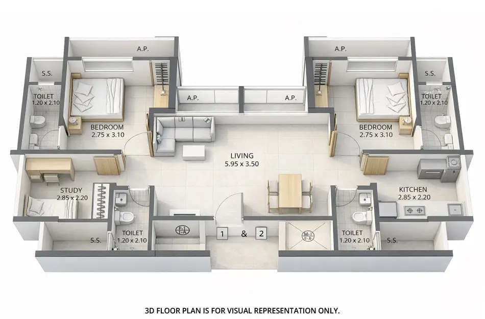 Floor plan for 2.5 BHK