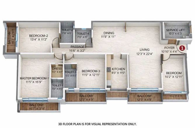 Nahar Adyar Tower Adyar - Floor plan 4 BHK 2416 Sq.ft