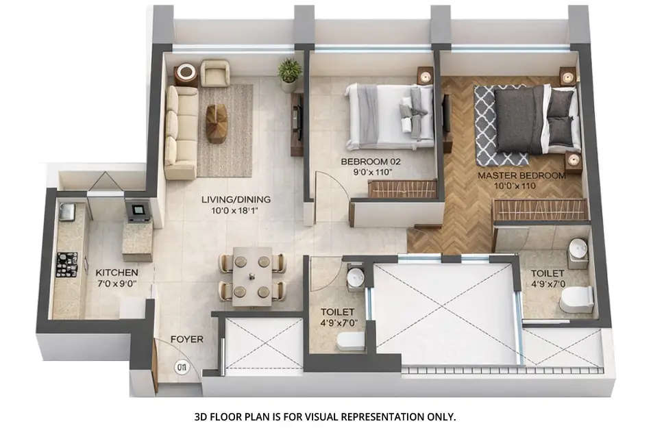 Floor plan for 2 BHK