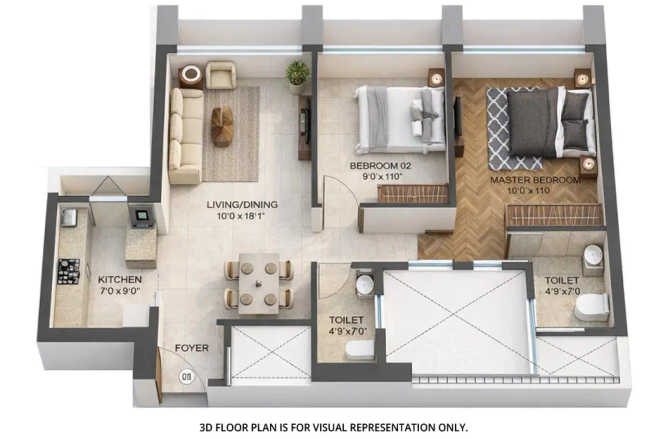 Runwal 25 Hour Life Ghodbunder Road - Floor plan 2 BHK 634 Sq.ft