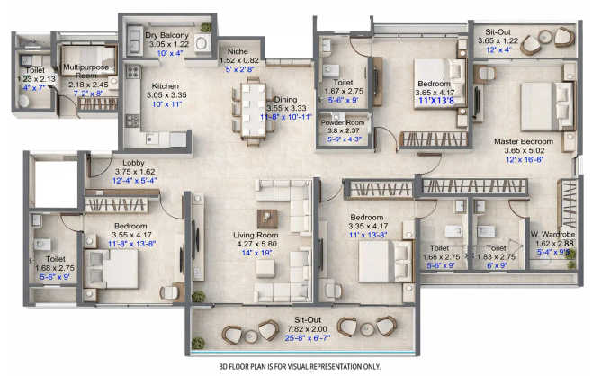 Kohinoor Satori Mahalunge Baner - Floor plan 4 BHK 2089 Sq.ft