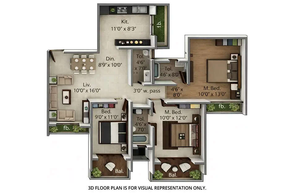 Floor plan for 3 BHK