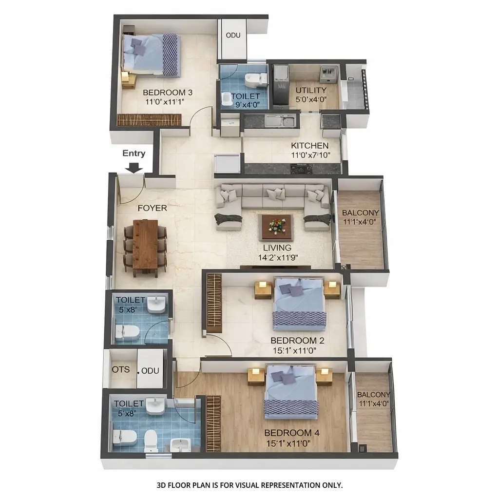 Floor plan for 3 BHK
