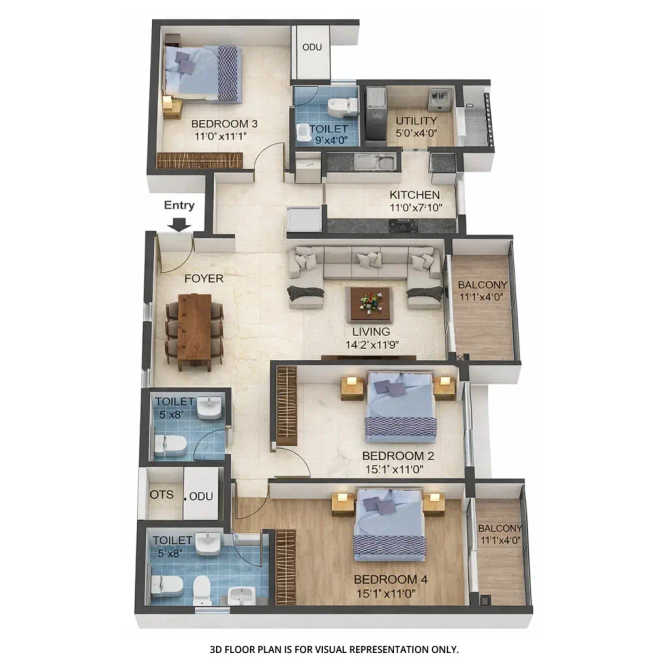 TVS Emerald Luxor Anna Nagar - Floor plan 3 BHK 1991 Sq.ft