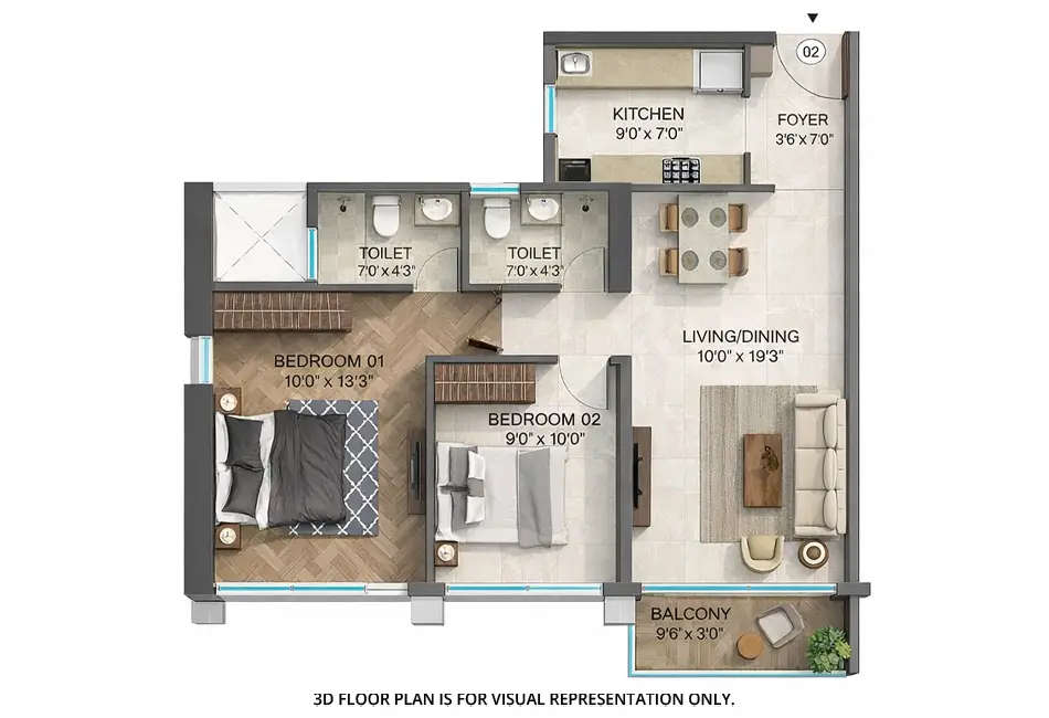 Floor plan for 2 BHK