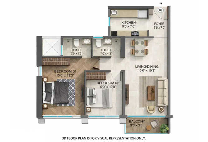 Runwal Manpada Ghodbunder Road - Floor plan 2 BHK 600 Sq.ft