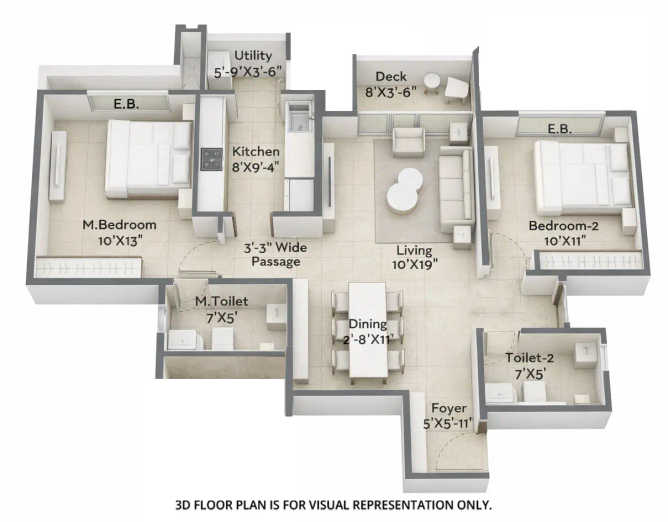 Prestige Garden Trails Mira Road - Floor plan 2 BHK 760 Sq.ft