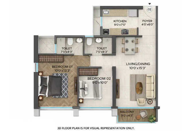 Runwal One Ghodbunder Road - Floor plan 2 BHK 600 Sq.ft