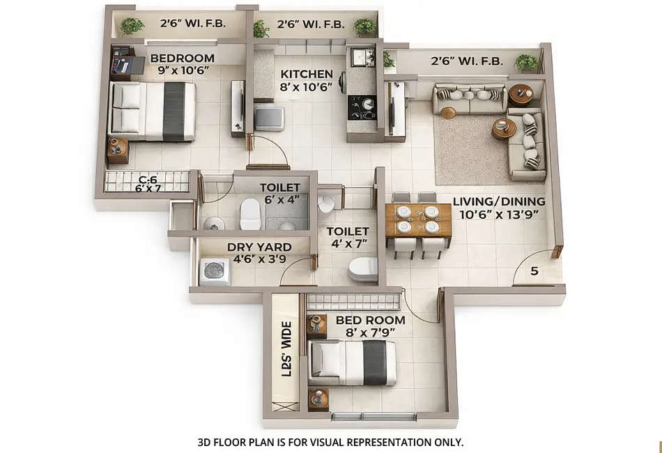Floor plan for 2 BHK