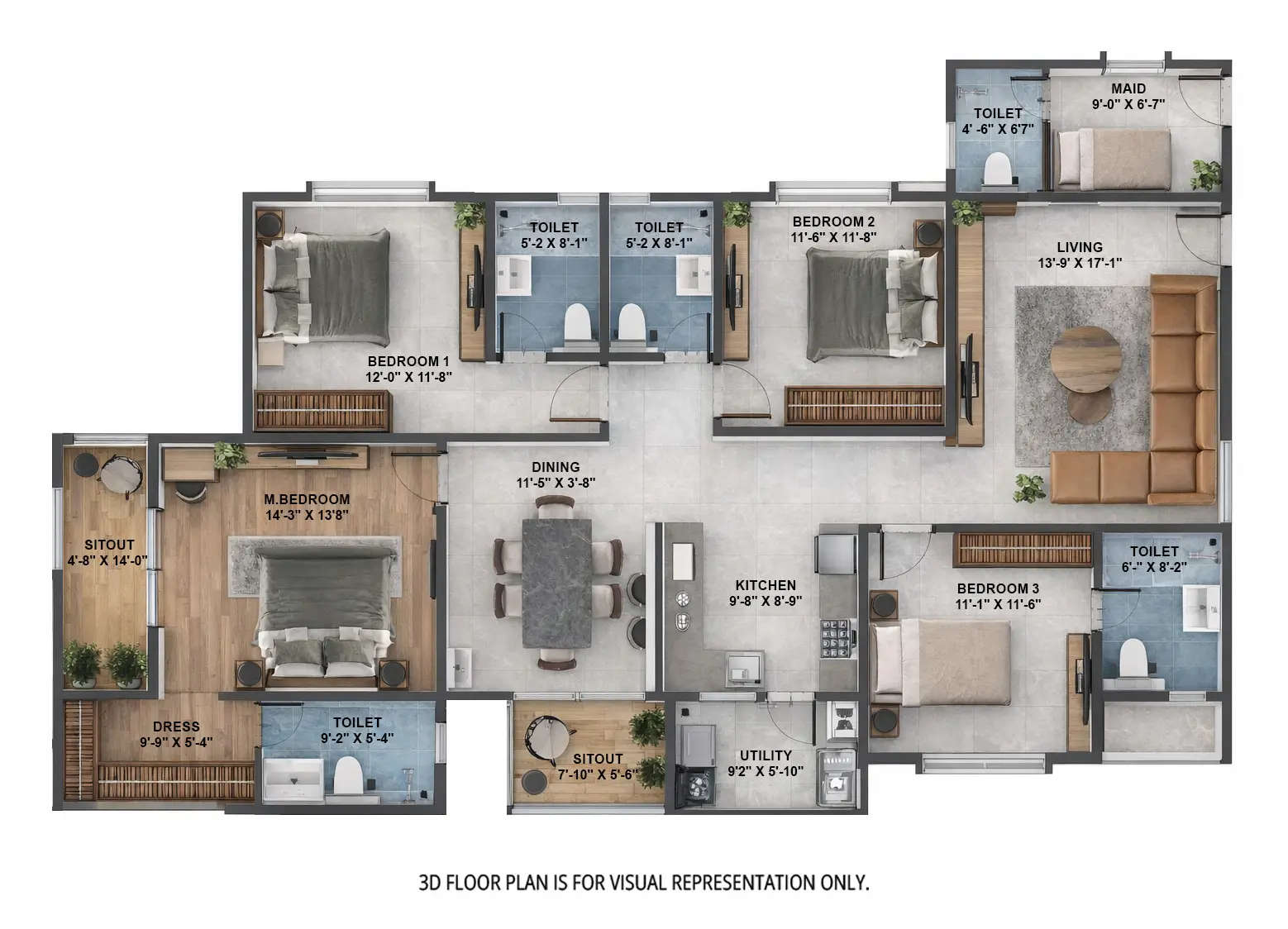 Floor plan for 4 BHK
