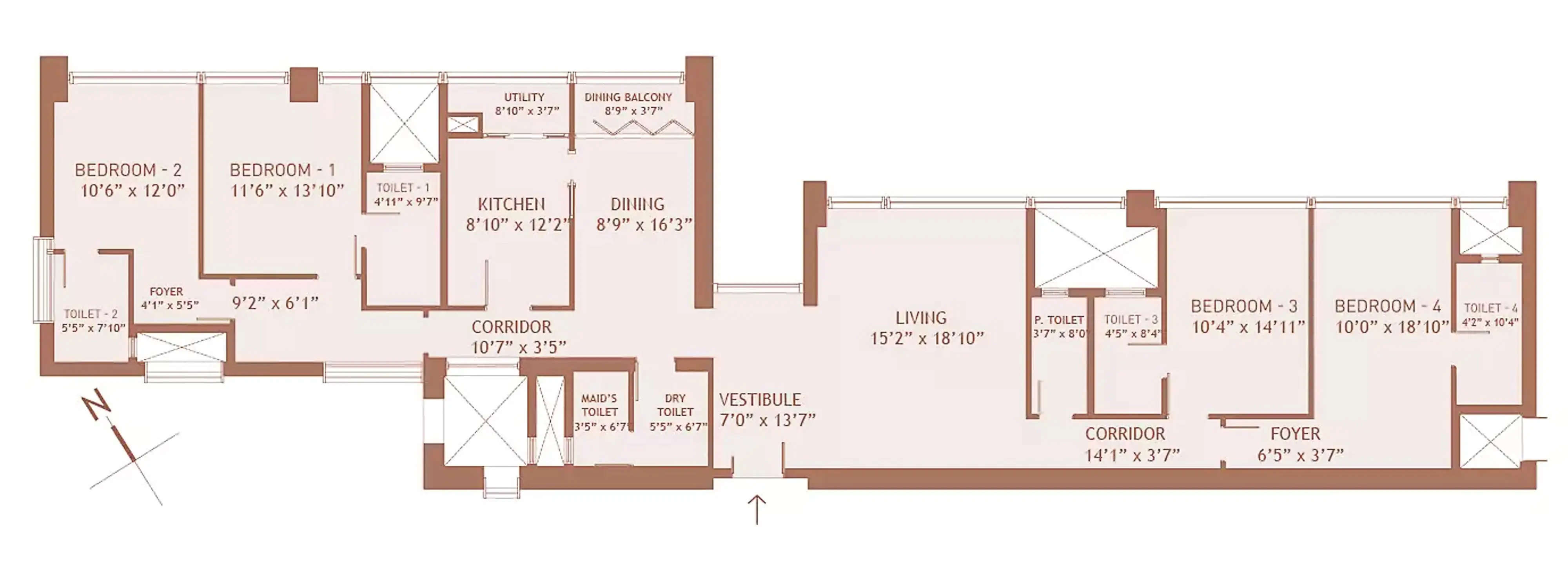 Floor plan for 4 BHK