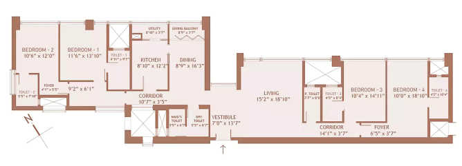 Birla Niyaara Worli - Floor plan 4 BHK 1895 Sq.ft