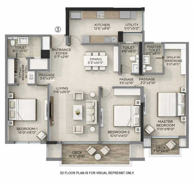 Hiranandani Empress Hill Powai - Floor plan 3 BHK 1297 Sq.mt