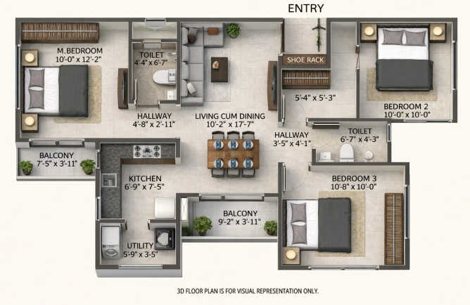 Sowparnika Euphoria Whitefield - Floor plan 3 BHK 1248 Sq.ft