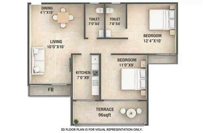 Satyam Mayfair Ulwe - Floor plan 2 BHK 538 Sq.ft