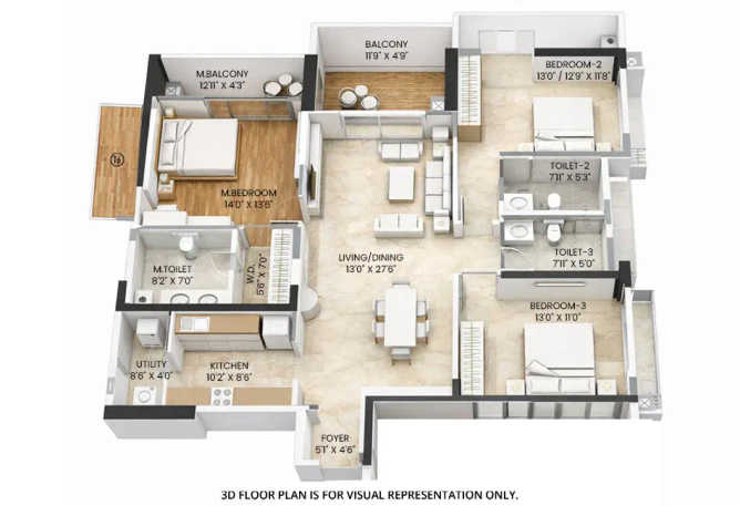 Godrej Blue New Alipore - Floor plan 3 BHK 2100 Sq.ft