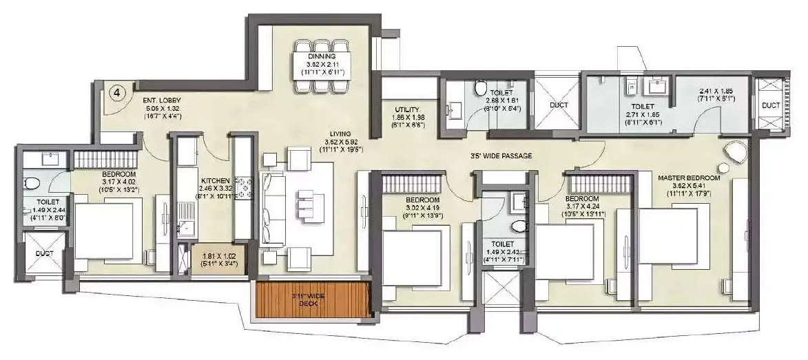 Floor plan for 4 BHK