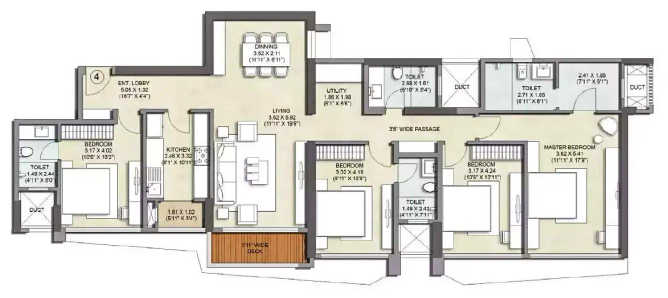 Kalpataru Magnus Bandra - Floor plan 4 BHK 1657 Sq.ft