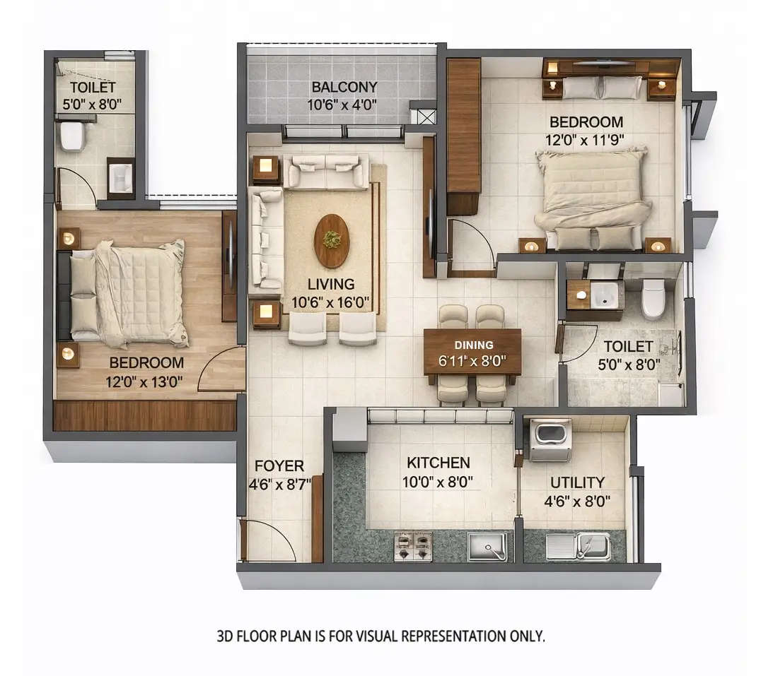 Floor plan for 2 BHK