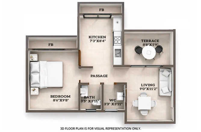 Akshar Emperia Garden Panvel - Floor plan 1 BHK 266 Sq.ft