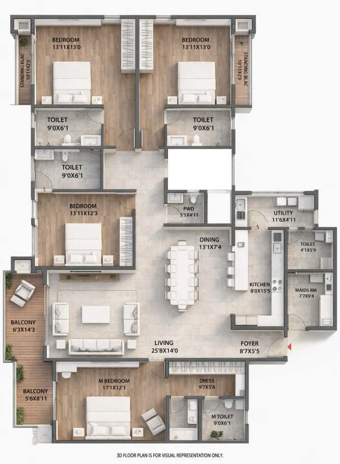 Brigade Insignia Yelahanka - Floor plan 4 BHK 3066 Sq.ft