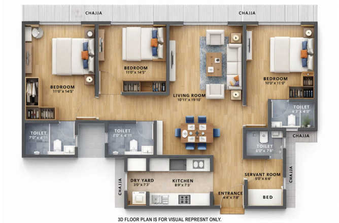 Raunak Centrum Sion - Floor plan 3 BHK 992 Sq.ft