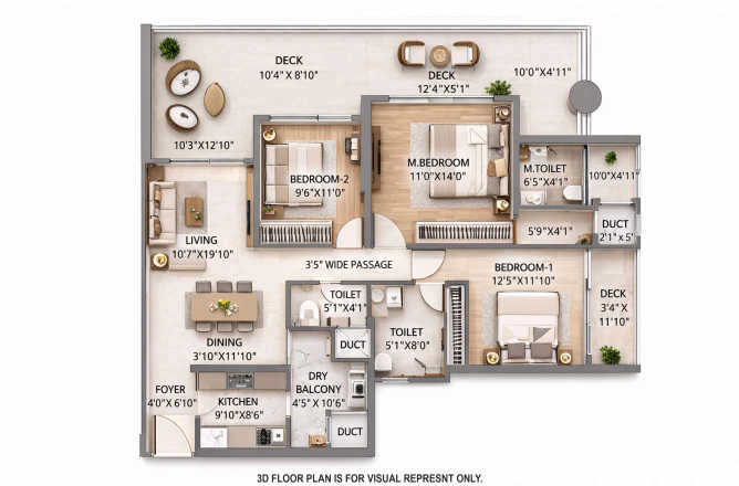 Prestige Siesta Mulund - Floor plan 3 BHK 1535 Sq.ft