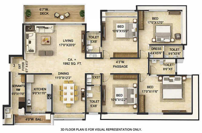 Goodwill Wisteria Vashi - Floor plan 4.5 BHK 1992 Sq.ft