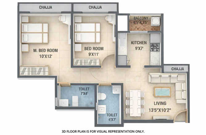 Arihant Anaika 6 Taloja - Floor plan 2 BHK 556 Sq.ft