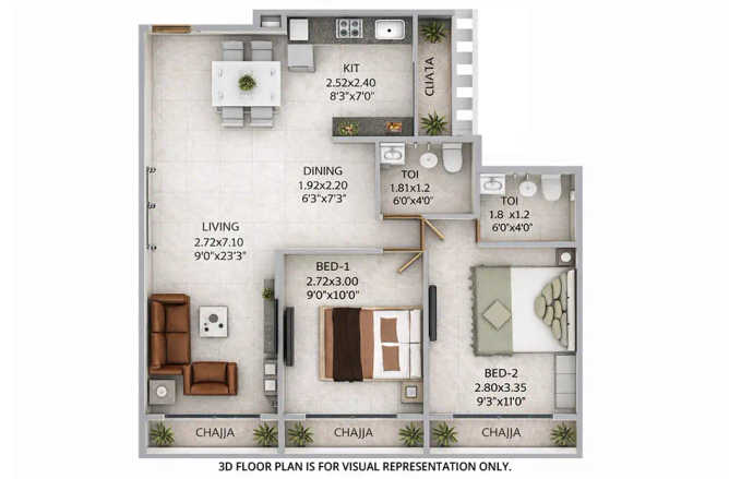 Precious Majestic Pushpak Nagar - Floor plan 2 BHK  Sq.ft