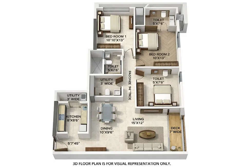 Floor plan for 3 BHK