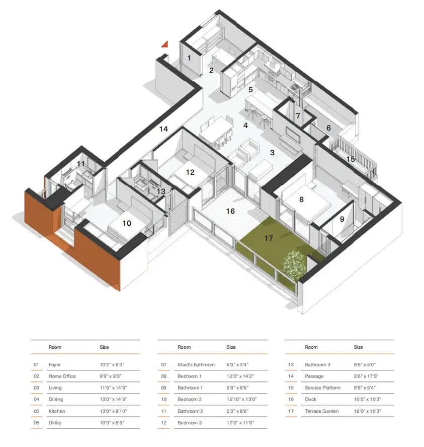 Floor plan for 3 BHK