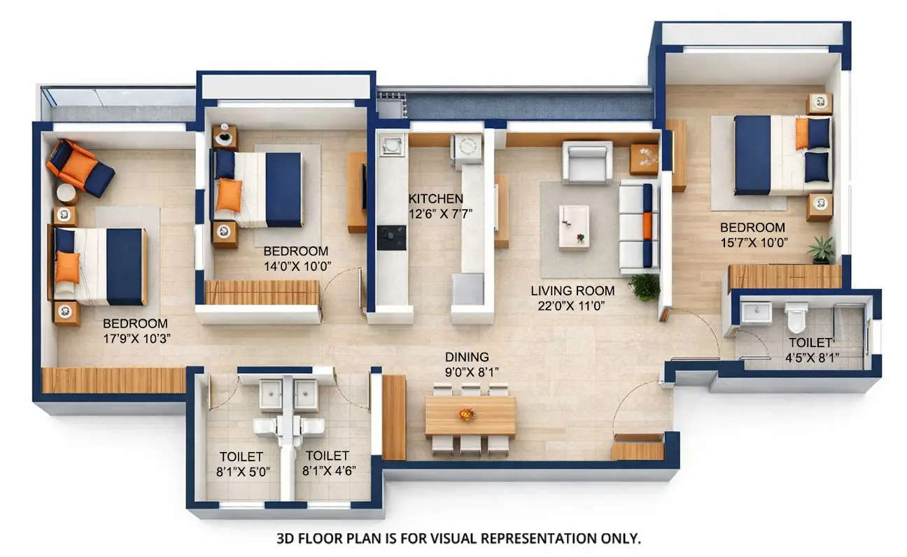 Floor plan for 3 BHK