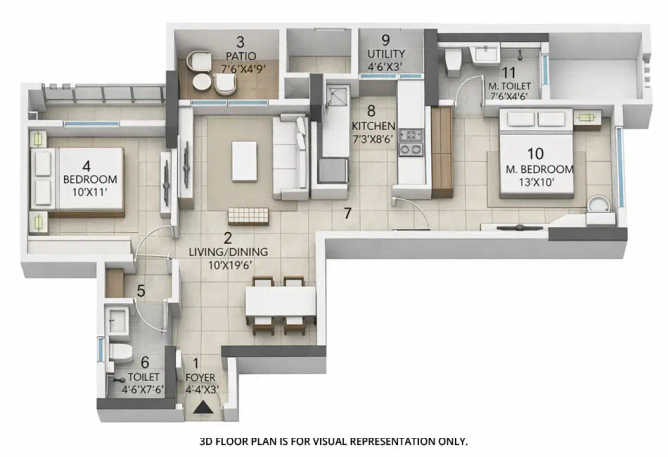 Rustomjee La Vie Majiwada - Floor plan 2 BHK 700 Sq.ft