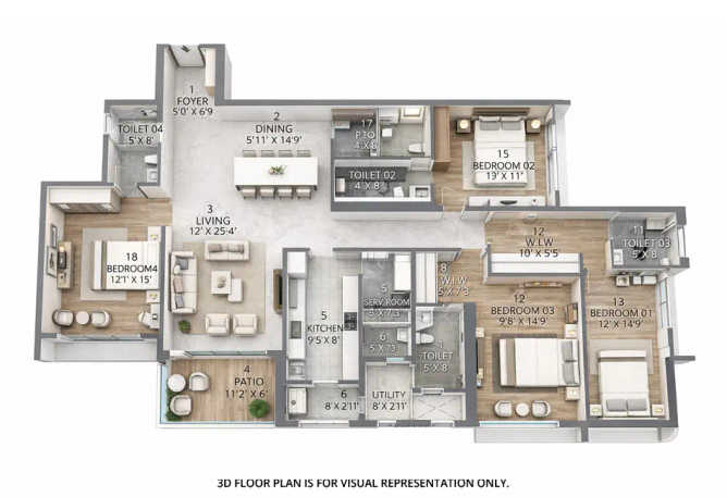 Rustomjee Verdant Vistas Majiwada - Floor plan 4 BHK 1760 Sq.ft