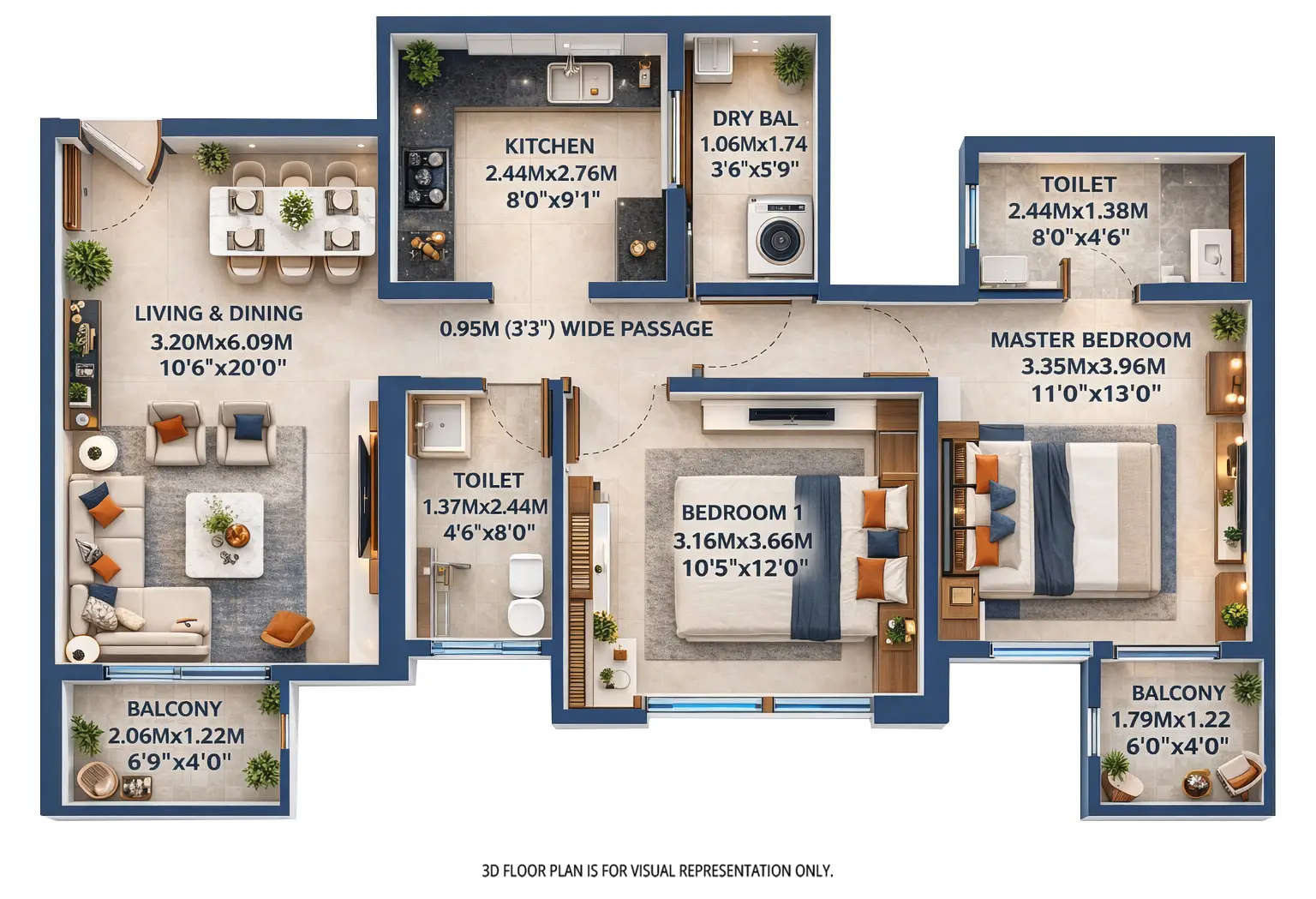 Floor plan for 2 BHK