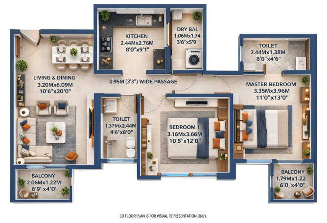 Birla Evam Manjri BK - Floor plan 2 BHK 789 Sq.ft