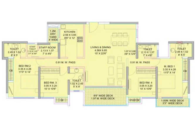 Raheja Vashi NX Juinagar - Floor plan 4 BHK 1550 Sq.ft