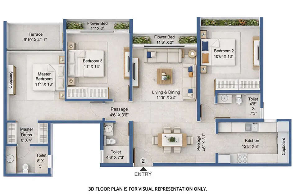 Floor plan for 3 BHK