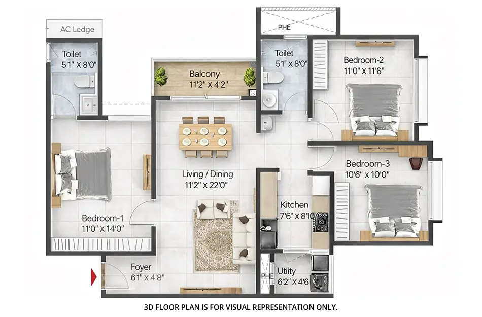 Floor plan for 2 BHK