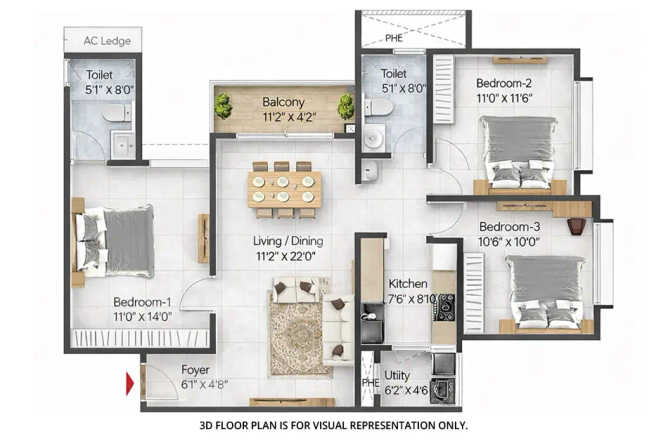 Prestige Pallavaram Gardens Pallavaram - Floor plan 2 BHK 1149 Sq.ft