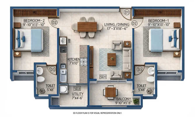 UKn The Belvedere Navarathna Agrahara - Floor plan 2 BHK 1100 Sq.ft