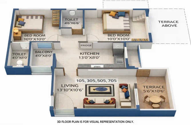 Vihang Capital Of Thane Ghodbunder Road - Floor plan 2 BHK 720 Sq.ft