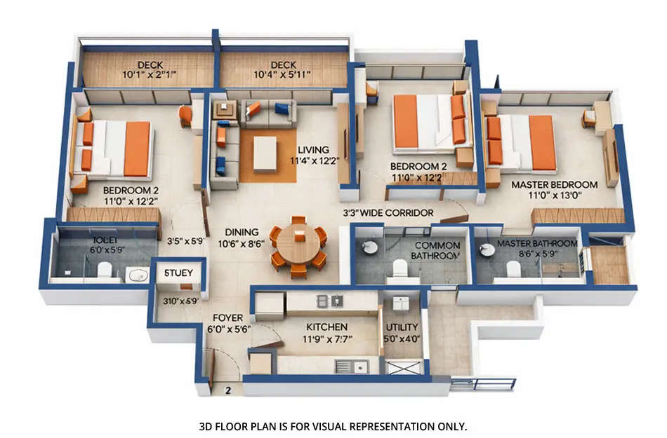 Floor plan for 3 BHK