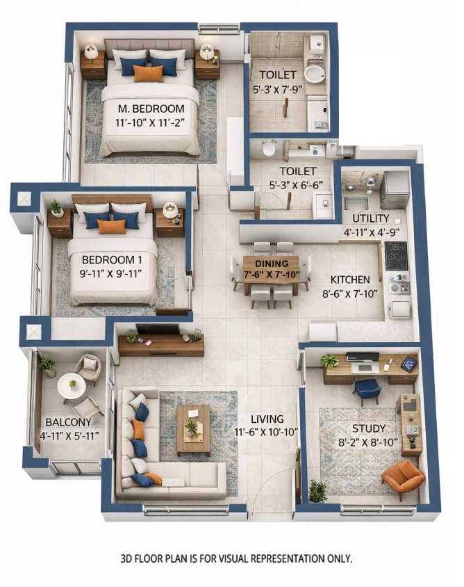 Embassy Edge Navarathna Agrahara - Floor plan 2.5 BHK 1090 Sq.ft