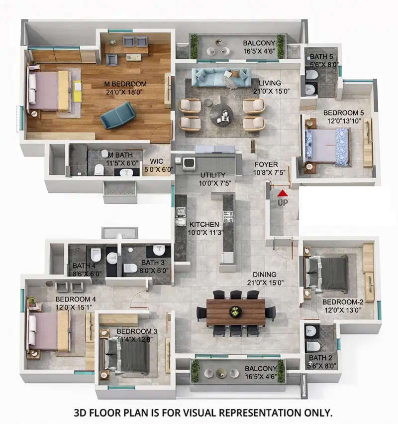 Floor plan for 5 BHK